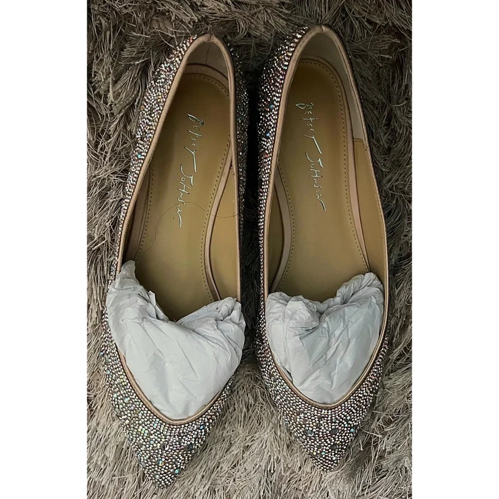 Betsey Johnson Nude Satin Sparkle Flat w/ small heel